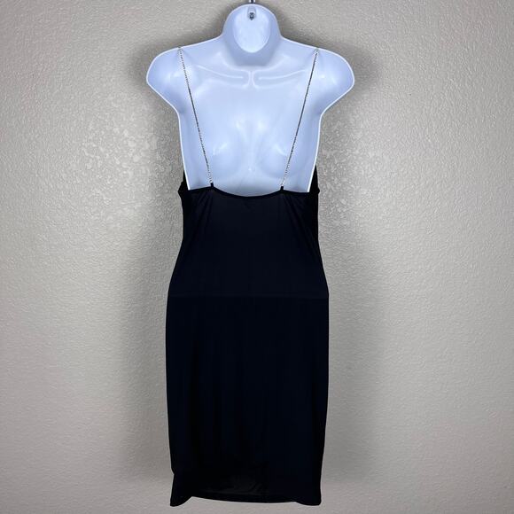 Womens Size Medium Black Mini Slip Dress Rhinestone Strap Cowl Neck Y2K Recycled - Picture 2 of 6